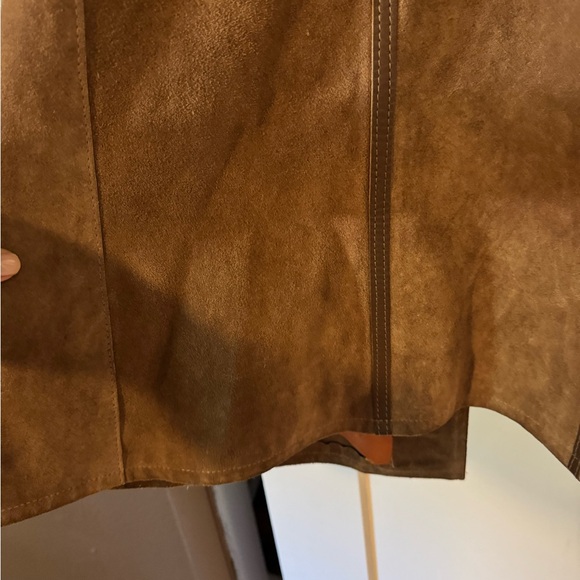 Brown Leather and Suede Jacket with fur trim silk lined - Picture 9 of 11